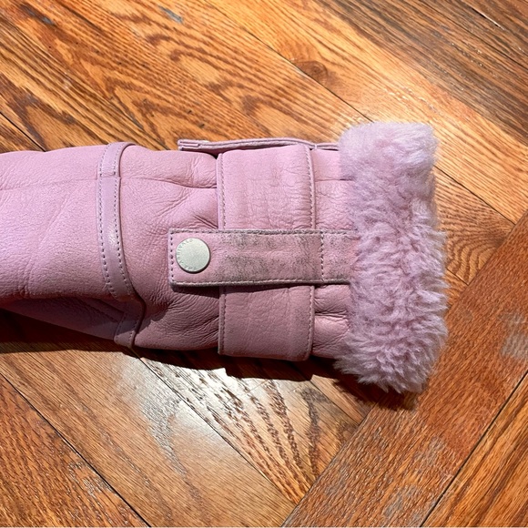 The Arrivals Pink Leather Jacket with Shearling Trim - Picture 4 of 11